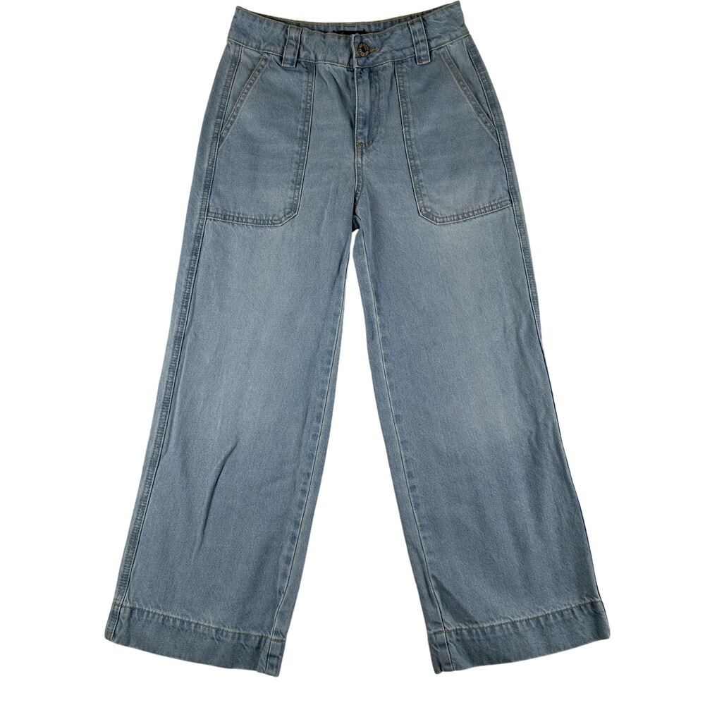 GEF France Jeans Womens 4 Light Wash High Rise Wide Leg Denim Pants Cropped